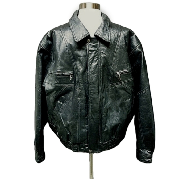 Vintage Outbrook Bomber Black Pebbled Leather Classic Men's Large - Picture 1 of 9